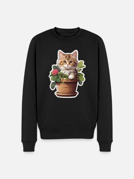 Cute Cat Flower - Men's Premium Organic Jumper - black