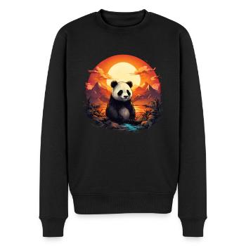 Vintage Panda Sonnenuntergang - Männer Premium Bio Pullover - Schwarz - Vorne - Nico (187cm)