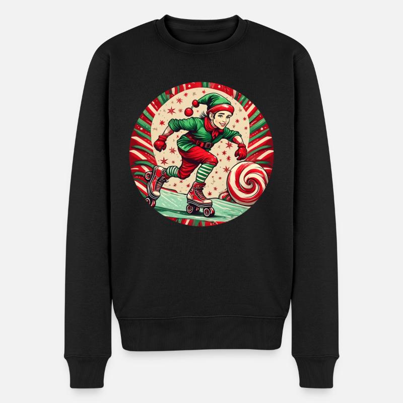 Weihnachtself-inline-skating - Männer Premium Bio Pullover - Schwarz