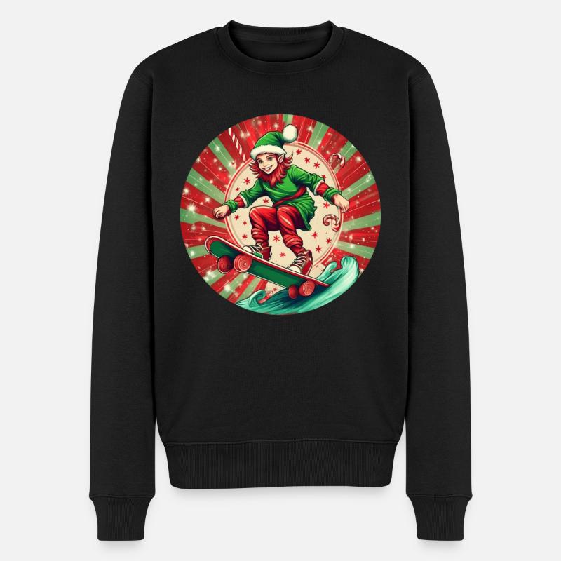 Elfe de Noël Skateboard - Pull Premium bio Homme - noir