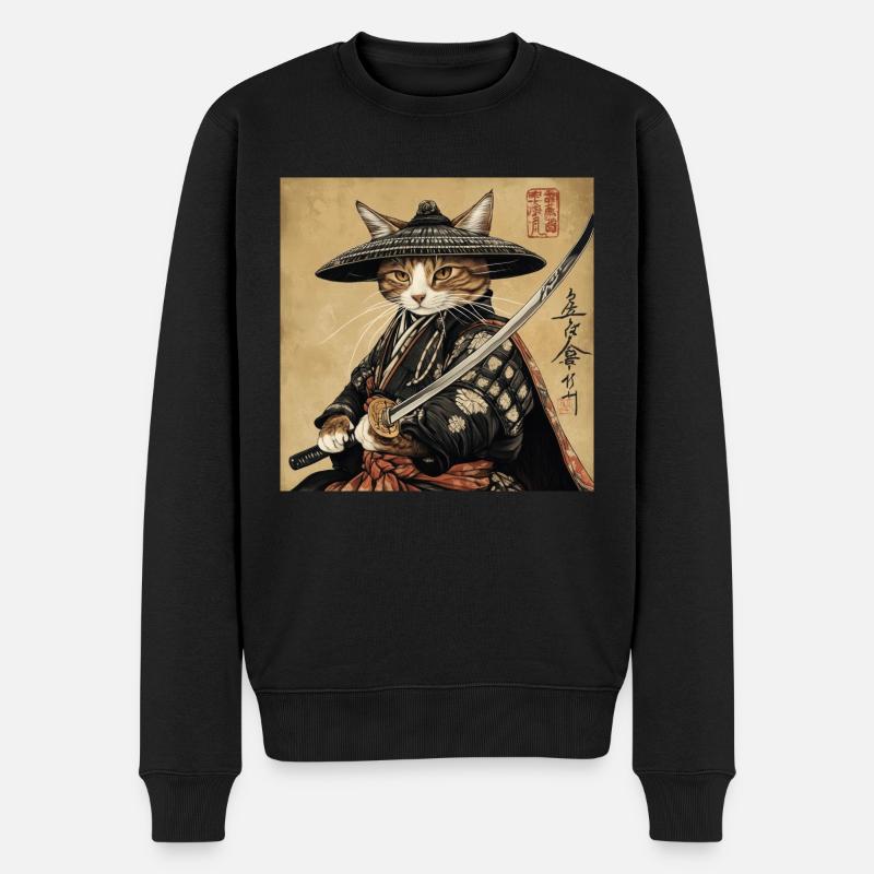 Chat Samouraï Japon Ukiyo-E - Pull Premium bio Homme - noir