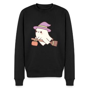 Mignonne sorcière fantôme sur balai volant - Pull Premium bio Homme - noir - Devant - Nico (187cm)