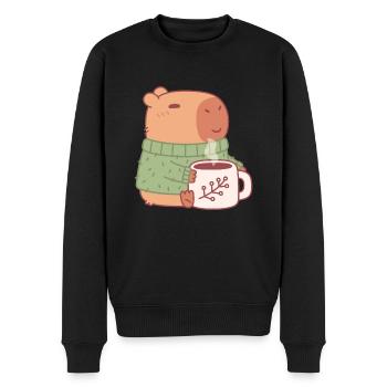 Süßes Capybara im Pullover mit heißem Kaffee - Männer Premium Bio Pullover - Schwarz - Vorne - Nico (187cm)