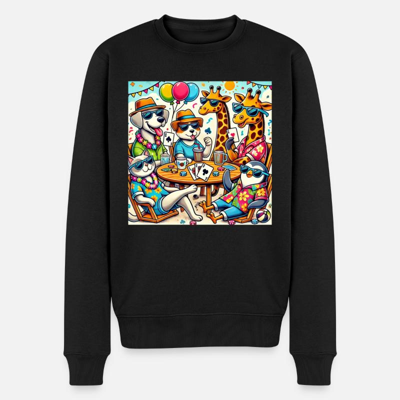 Karten spielende Tiere am Strand - Männer Premium Bio Pullover - Schwarz
