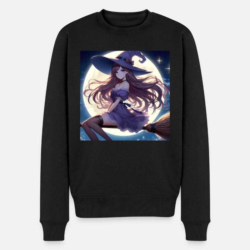 Halloween witch on broom before full moon - Men's Premium Organic Jumper - black