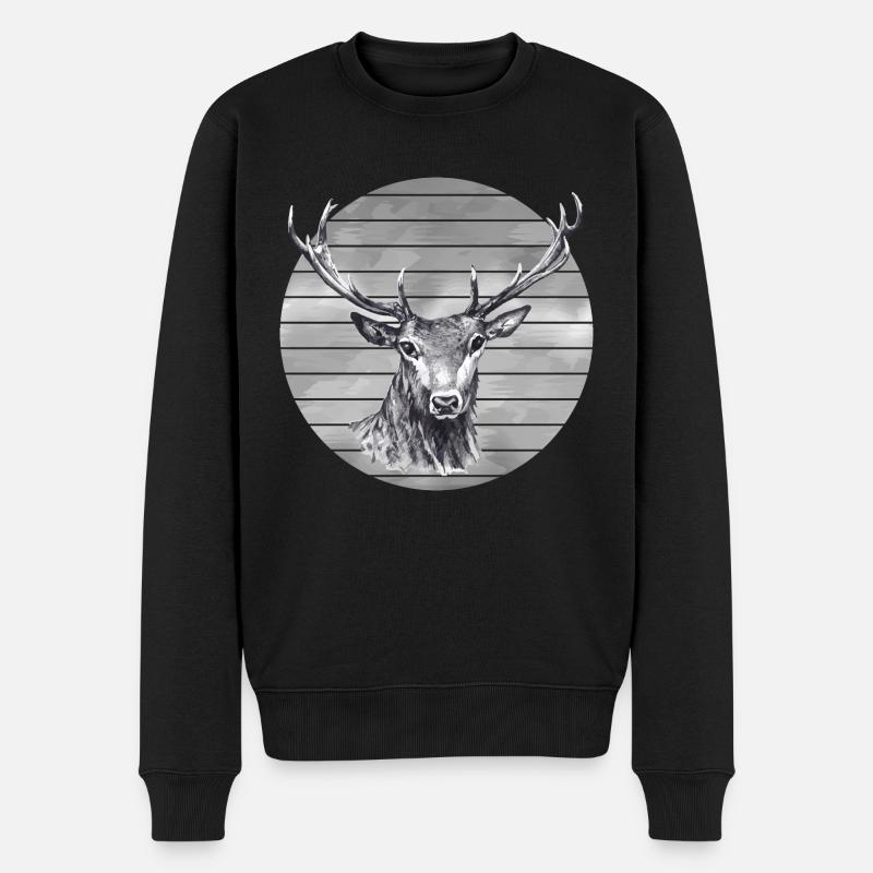 Hirsch - Männer Premium Bio Pullover - Schwarz