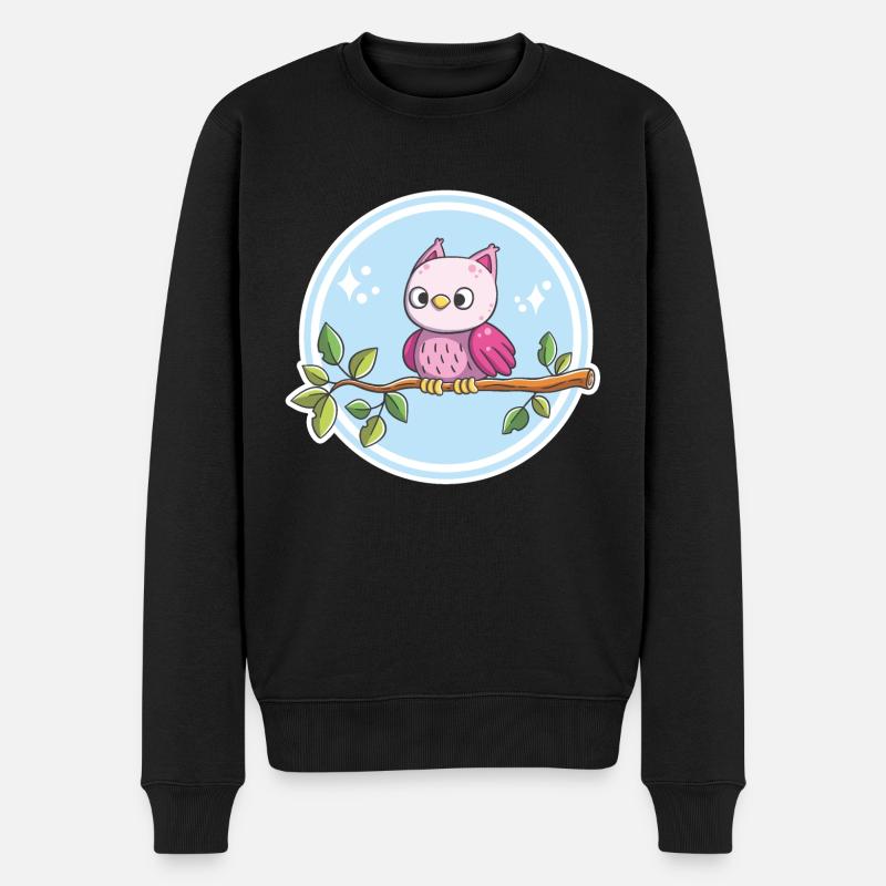 Niedliche Eule auf einem Ast - Männer Premium Bio Pullover - Schwarz