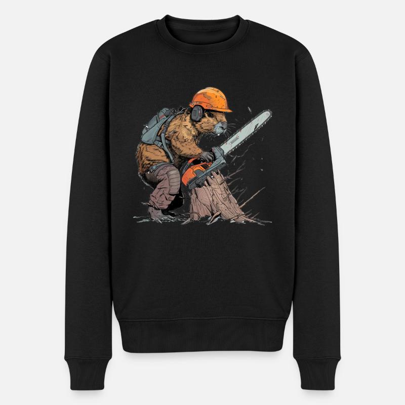 Biber Holzfäller Kettensäge - Männer Premium Bio Pullover - Schwarz