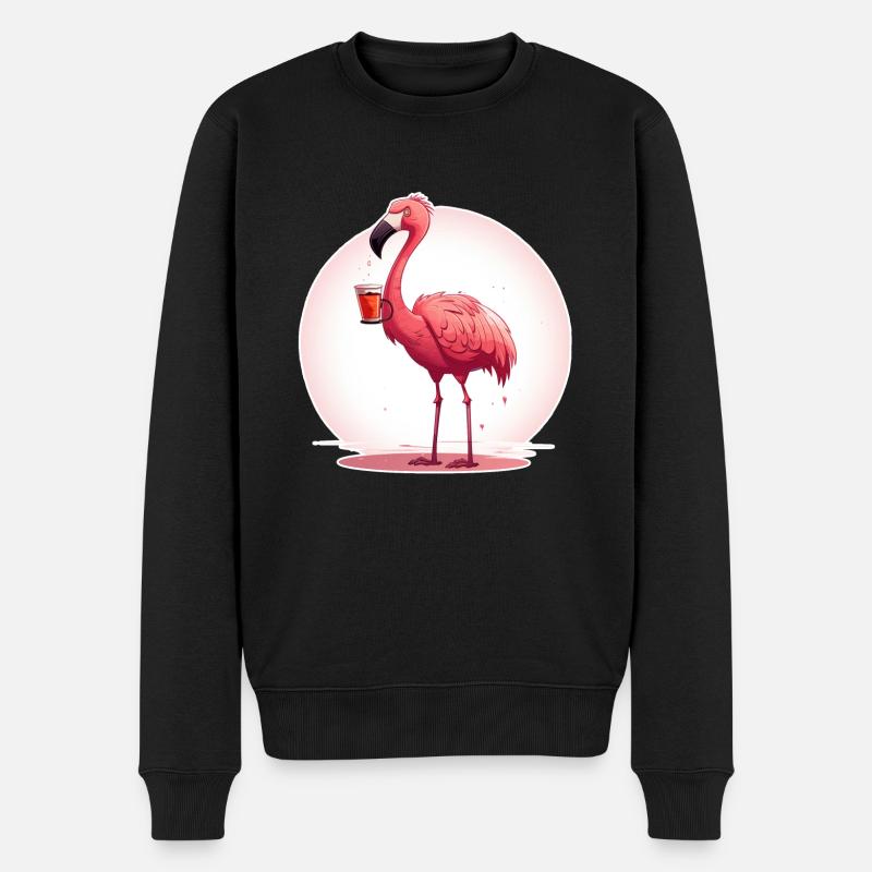 Flamingo boit du café - Pull Premium bio Homme - noir