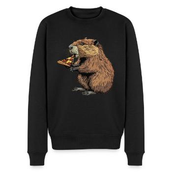 Un castor mange de la pizza - Pull Premium bio Homme - noir - Devant - Nico (187cm)