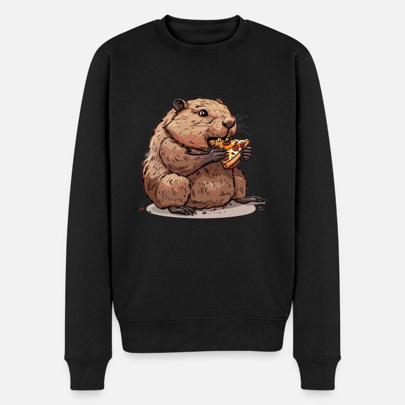 Biber isst Pizza - Männer Premium Bio Pullover - Schwarz