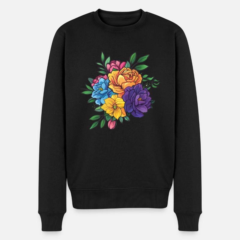 Blumenstrauß Blumen Blüten - Männer Premium Bio Pullover - Schwarz