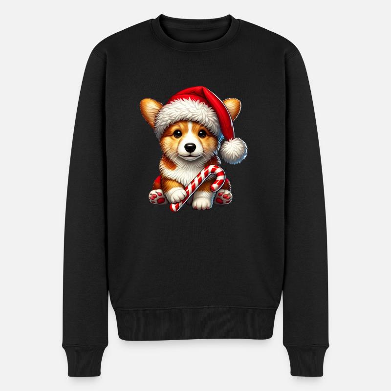 Sweet Christmas Corgi - Männer Premium Bio Pullover - Schwarz