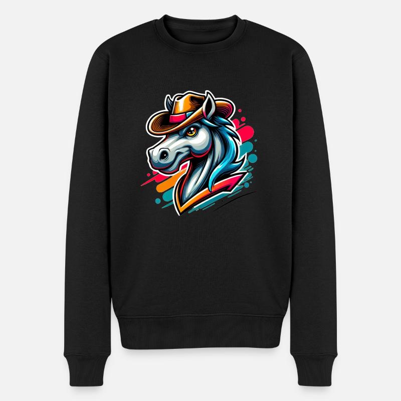 Westernreiten Pferd mit Cowboyhut - Männer Premium Bio Pullover - Schwarz