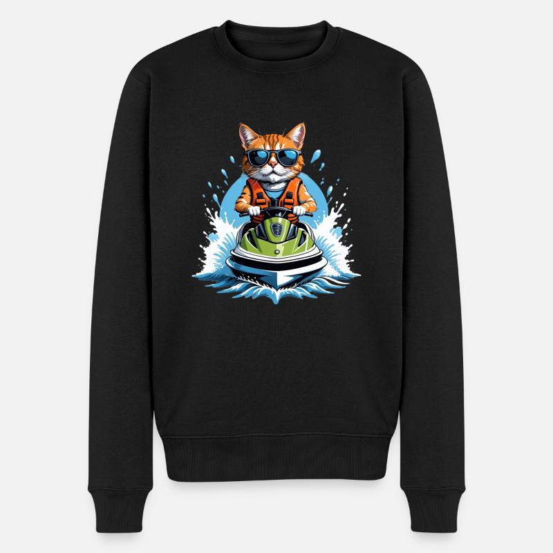 Cat Jet Ski Chat Drôle Drôle Cadeau - Pull Premium bio Homme - noir