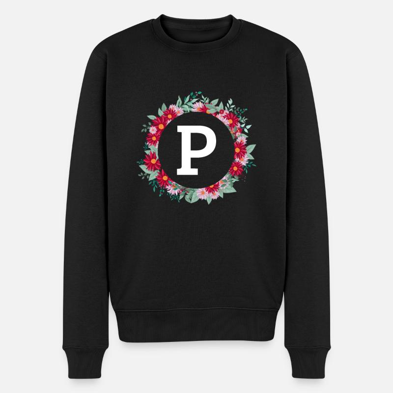 Buchstabe p Blumenkranz - Männer Premium Bio Pullover - Schwarz