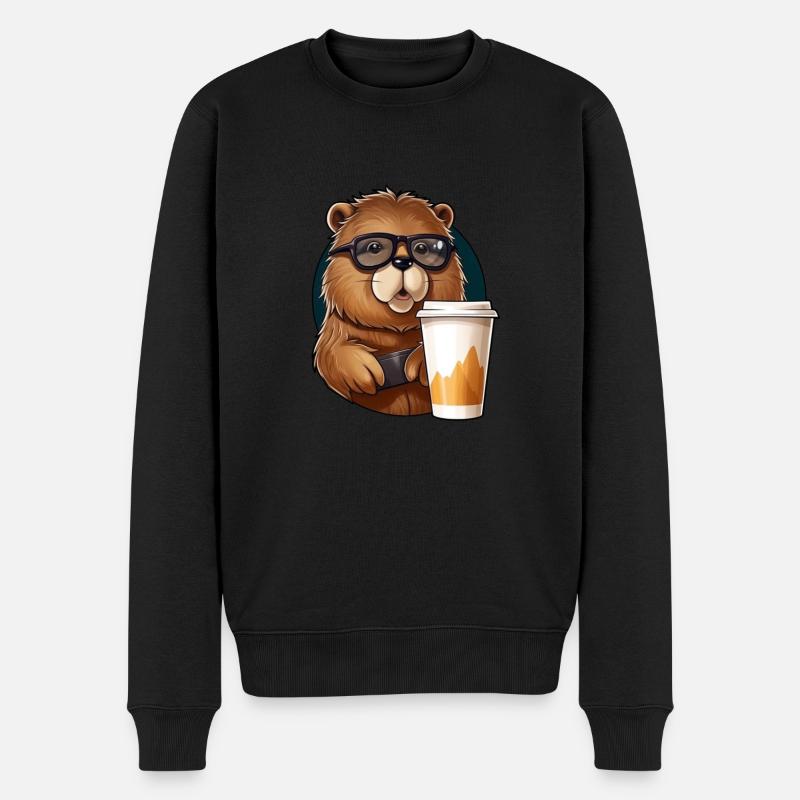 Capibara boit du café - Pull Premium bio Homme - noir