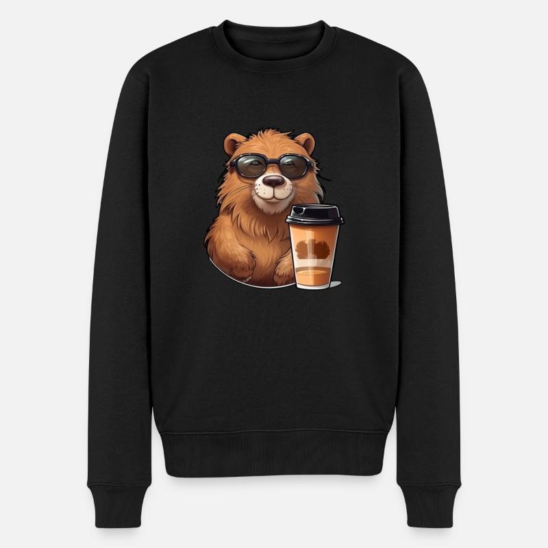 Capibara boit du café - Pull Premium bio Homme - noir