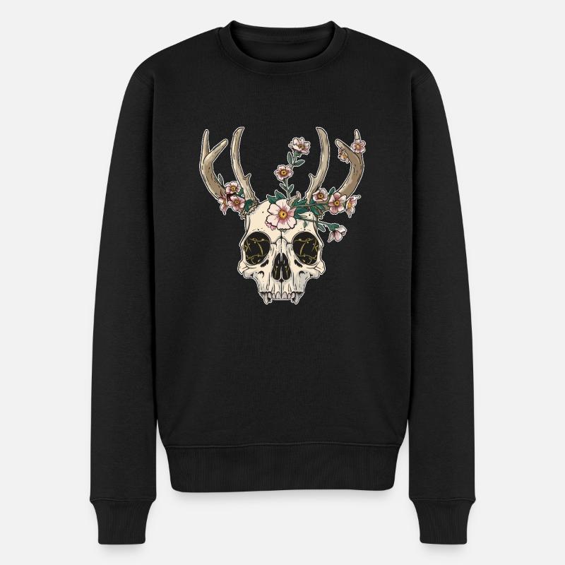 Wendigo Crâne Floral Wild - Pull Premium bio Homme - noir