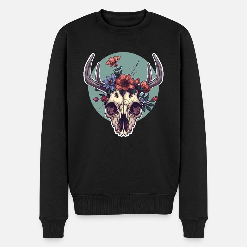 Wendigo Crâne Floral Wild - Pull Premium bio Homme - noir