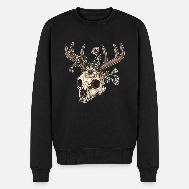 Wendigo Crâne Floral Wild - Pull Premium bio Homme - noir