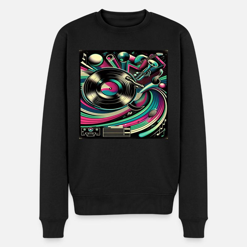 Retro-Musik-Vinyl und Instrumente Design - Männer Premium Bio Pullover - Schwarz
