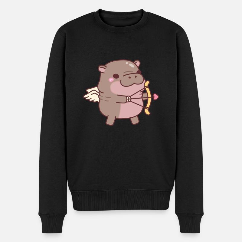 Niedlicher Zwerg-Nilpferd-Amor - Männer Premium Bio Pullover - Schwarz