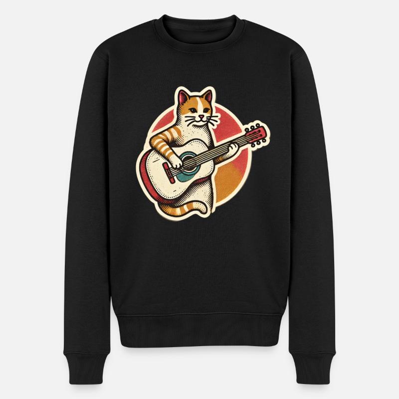 Chat avec guitare / Guitare - Pull Premium bio Homme - noir