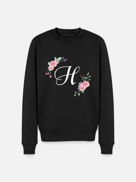Rosa Blumenbuchstabe h - Männer Premium Bio Pullover - Schwarz