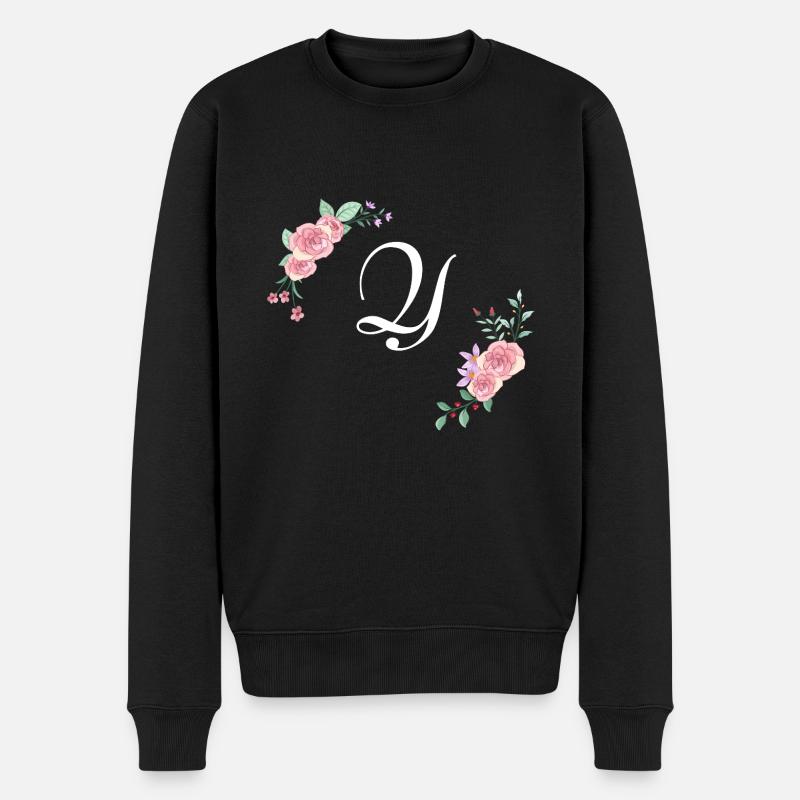 Rosa Blumenbuchstabe - Männer Premium Bio Pullover - Schwarz