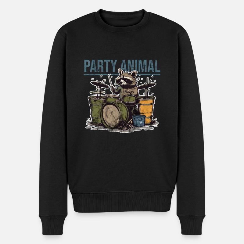 Party Tier Waschbär Schlagzeug - Männer Premium Bio Pullover - Schwarz