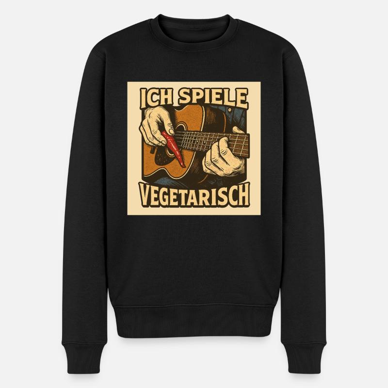 Gitarre ich spiele vegetarisch - Männer Premium Bio Pullover - Schwarz
