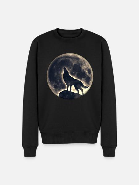 Wolf, full moon, ulv, fuldmåne, måne, vildt, wild, - Økologisk premium-sweatshirt til mænd - sort