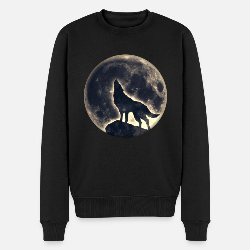 Wolf, Vollmond, Wölfe, Mond, Indianer, Wild, Hund - Männer Premium Bio Pullover - Schwarz