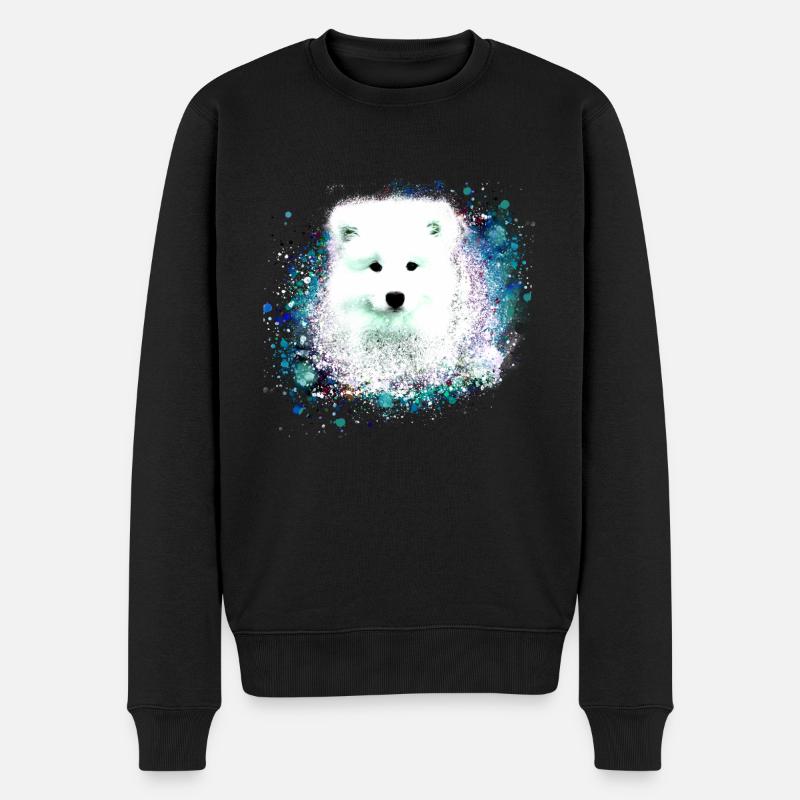 Samojede, Hund, Aquarell,Malerei, blau - Männer Premium Bio Pullover - Schwarz