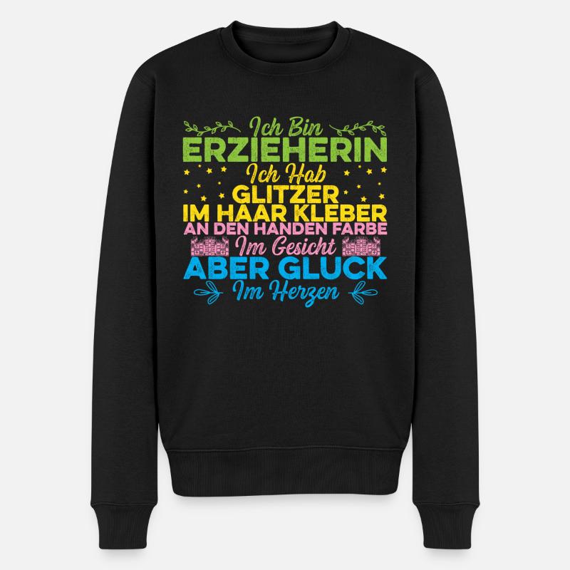 Ich bin Erzieherin im Kindergarten - Männer Premium Bio Pullover - Schwarz