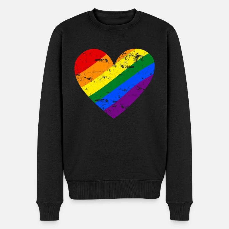 Rainbow Heart - Männer Premium Bio Pullover - Schwarz