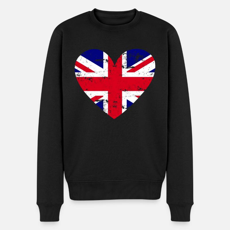 Drapeau Coeur Drapeau britannique - Pull Premium bio Homme - noir