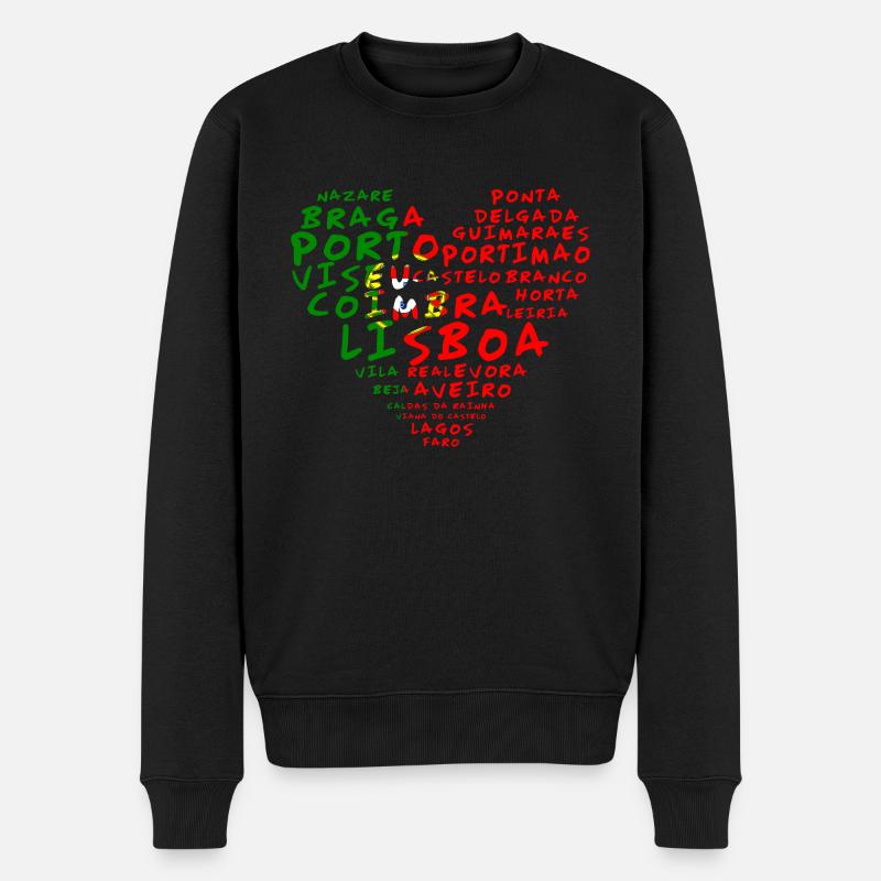 Städte Portugal Flaggenherz - Männer Premium Bio Pullover - Schwarz