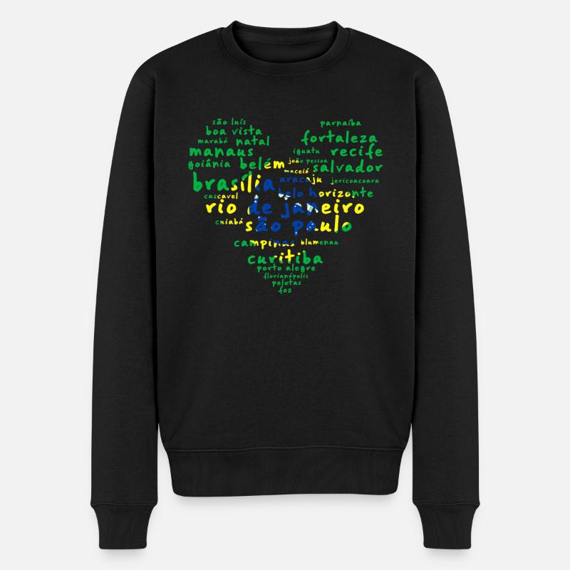 Villes Brésil Drapeau Cœur - Pull Premium bio Homme - noir