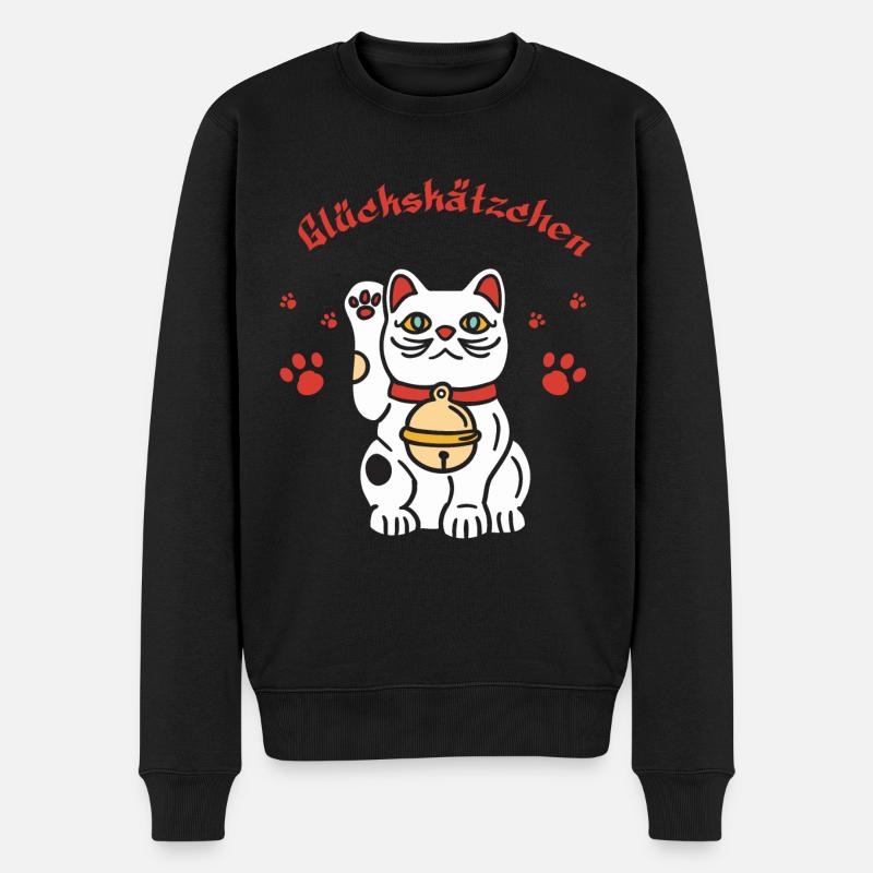 Glückskätzchen-süßes Winkekatzedesign - Männer Premium Bio Pullover - Schwarz