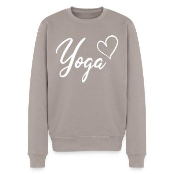 yoga coeur love - postures - passion yoga - Pull Premium bio Homme - taupe - Devant - Nico (187cm)