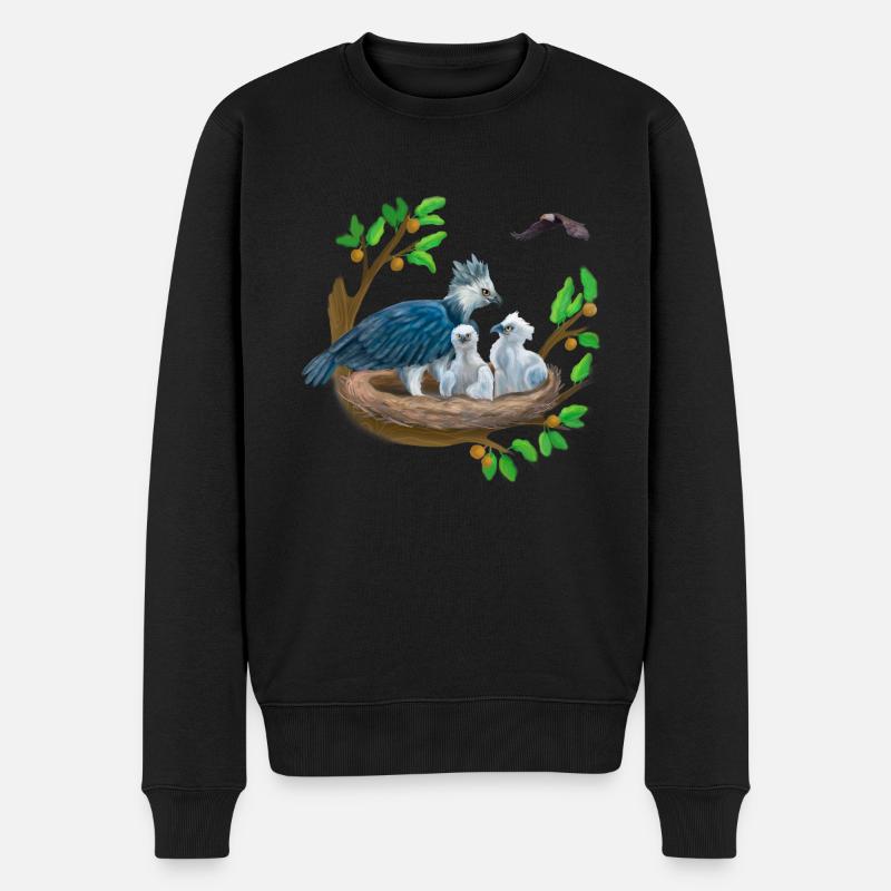 Harpyie mit kleinen im Nest und Adler - Männer Premium Bio Pullover - Schwarz