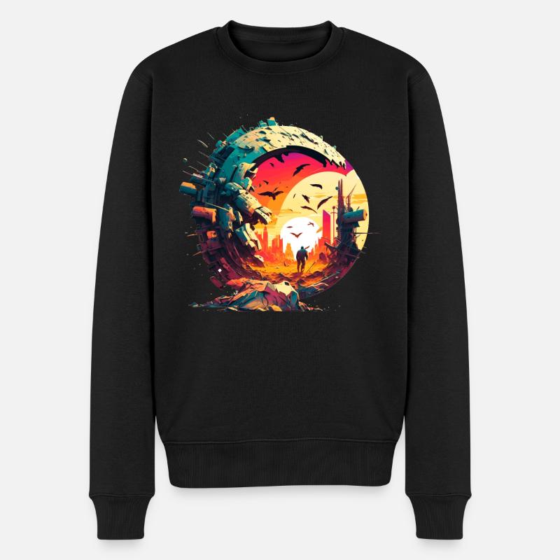 Einsamer Wanderer der Zukunft als Sci-Fi Pilger - Männer Premium Bio Pullover - Schwarz