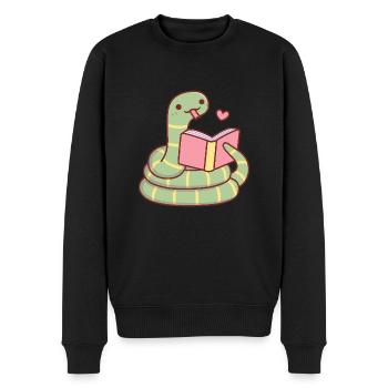 Serpent mignon blotti avec un livre Aime lire - Pull Premium bio Homme - noir - Devant - Nico (187cm)