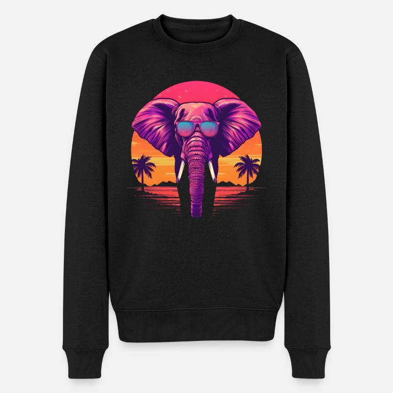 Synthwave Elephant Sunset - Männer Premium Bio Pullover - Schwarz