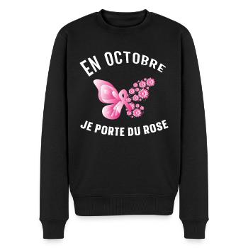 En Octobre je porte du rose cadeau cancer du sein - Pull Premium bio Homme - noir - Devant - Nico (187cm)