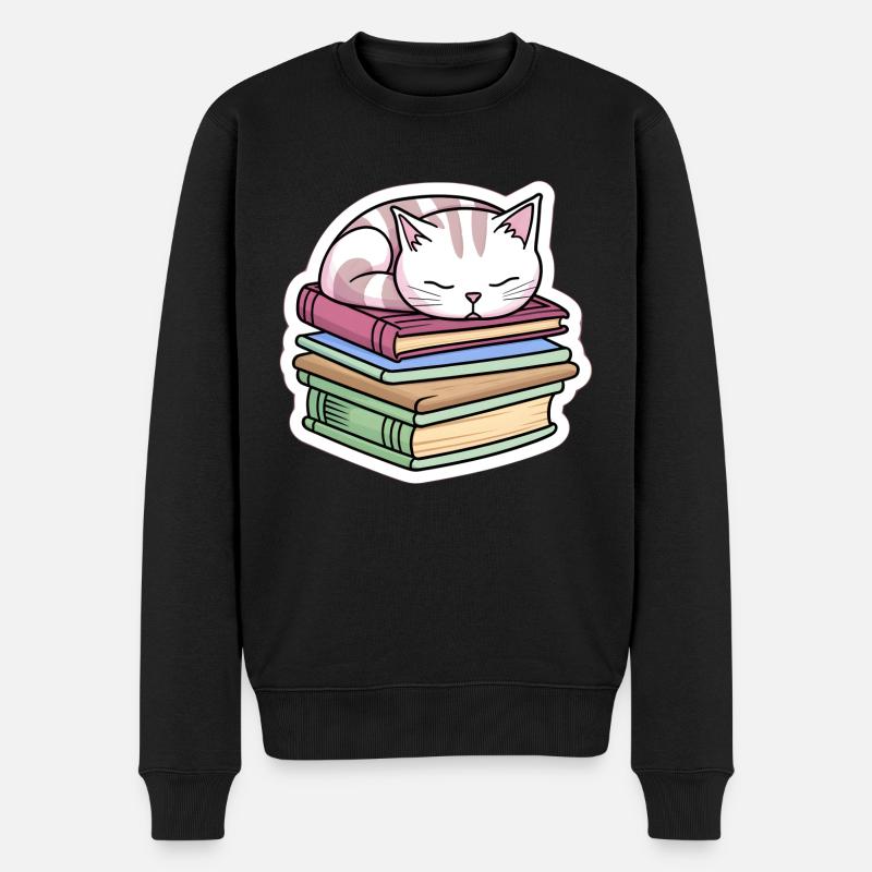 Chat de livre couché - Pull Premium bio Homme - noir