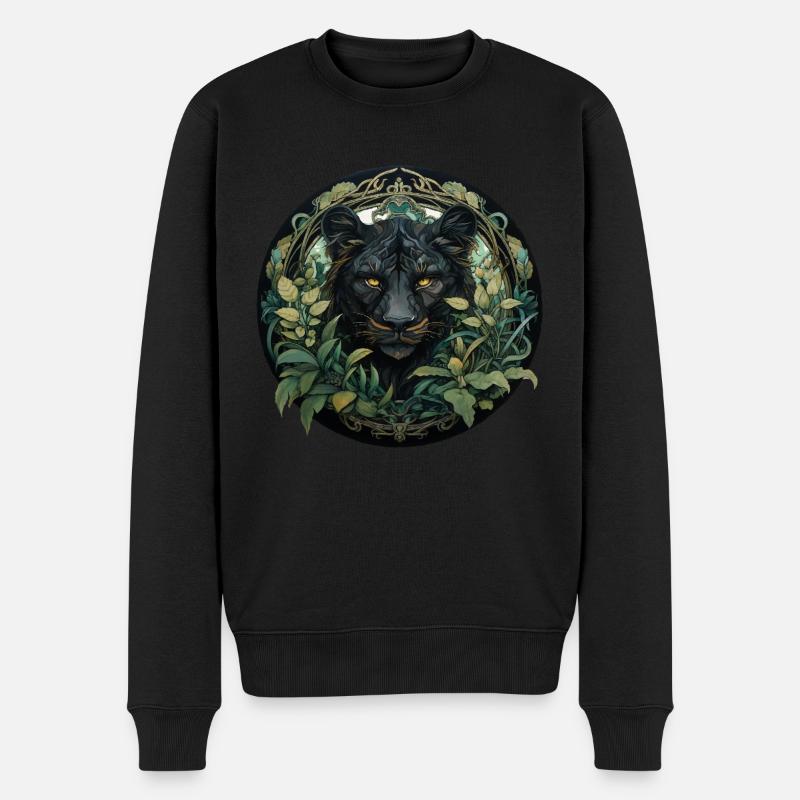 Schwarzer Panther Dschungel, Natur Design Geschenk - Männer Premium Bio Pullover - Schwarz