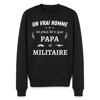 Un vrai homme n'est que papa et militaire - Pull Premium bio Homme - noir - Devant - Nico (187cm)